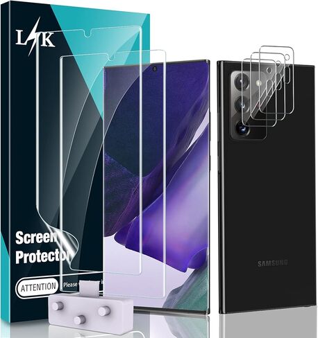 [2+2 Pack] LϟK Compatible for Samsung Galaxy Note 20 5G SM-N9810, 2 Pack Flexible TPU Film Screen Protector & 2 Pack Camera Lens Protector Alignment Frame HD Clear Bubble Free Flexible TPU Film in Kuwait