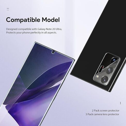 [2+2 Pack] LϟK Compatible for Samsung Galaxy Note 20 5G SM-N9810, 2 Pack Flexible TPU Film Screen Protector & 2 Pack Camera Lens Protector Alignment Frame HD Clear Bubble Free Flexible TPU Film in Kuwait