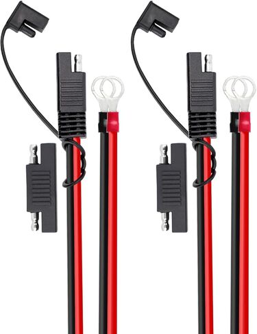 موصل كابل TMH 18 AWG - 1 قدم لشواحن البطاريات ومشرفي الصيانة مع موصل SAE سريع التوصيل 2 دبوس إلى الطرف الدائري 12 فولت/24 فولت للدراجات النارية والسيارات والجرار 7.5 أمبير (عبوتان) in Kuwait
