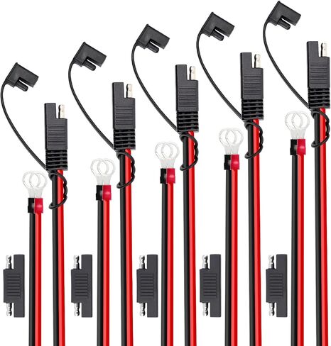 موصل كابل TMH 18 AWG - 1 قدم لشواحن البطاريات ومشرفي الصيانة مع موصل SAE سريع التوصيل 2 دبوس إلى الطرف الدائري 12 فولت/24 فولت للدراجات النارية والسيارات والجرار 7.5 أمبير (عبوتان) in Kuwait