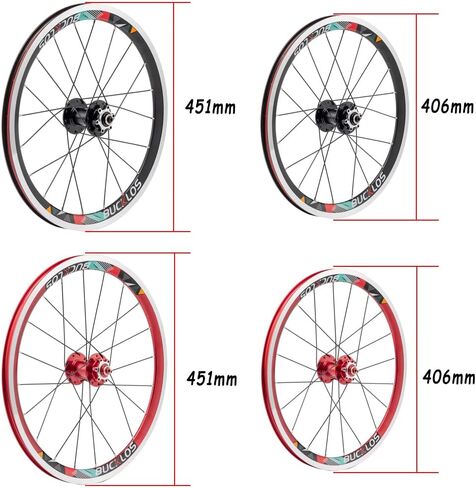 BUCKLOS Folding Bike Wheelset 20 inch 406 451 Black/Red Aluminum Alloy Wheels, V Brake/Disc Brake Quick Release 20H Bicycle Wheelset for 7 8 9 10 11 Speed Cassette in Saudi Arabia