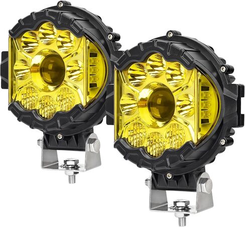 مصابيح الطرق الوعرة لشاحنات جيب وسيارات الدفع الرباعي وأضواء القيادة الجانبية وأضواء الضباب، بقعة أضواء سيارة كهرمانية مقاس 7 بوصات، 16,000 لومن + سطوع 200%، 3300 كلفن كهرمان بارد وأبيض، عبوة من قطعتين in Kuwait