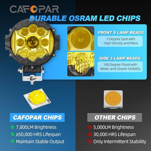 مصابيح الطرق الوعرة لشاحنات جيب وسيارات الدفع الرباعي وأضواء القيادة الجانبية وأضواء الضباب، بقعة أضواء سيارة كهرمانية مقاس 7 بوصات، 16,000 لومن + سطوع 200%، 3300 كلفن كهرمان بارد وأبيض، عبوة من قطعتين in Kuwait