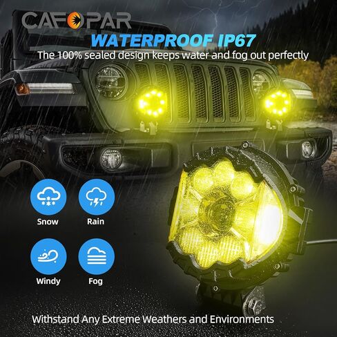 مصابيح الطرق الوعرة لشاحنات جيب وسيارات الدفع الرباعي وأضواء القيادة الجانبية وأضواء الضباب، بقعة أضواء سيارة كهرمانية مقاس 7 بوصات، 16,000 لومن + سطوع 200%، 3300 كلفن كهرمان بارد وأبيض، عبوة من قطعتين in Kuwait