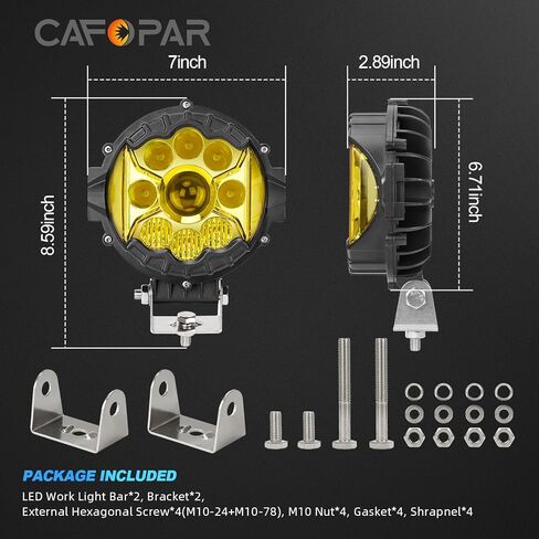مصابيح الطرق الوعرة لشاحنات جيب وسيارات الدفع الرباعي وأضواء القيادة الجانبية وأضواء الضباب، بقعة أضواء سيارة كهرمانية مقاس 7 بوصات، 16,000 لومن + سطوع 200%، 3300 كلفن كهرمان بارد وأبيض، عبوة من قطعتين in Kuwait