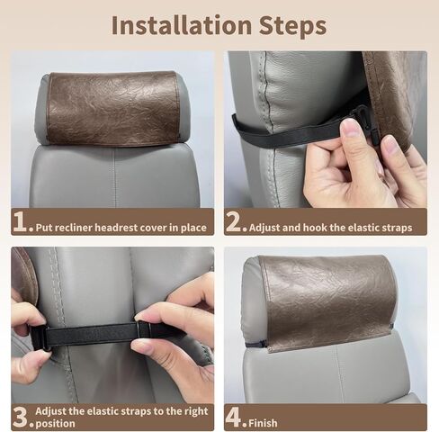 Recliner Slipcover with Headrest Protector, 14.5x23 Inches, Stain Resistant Faux Leather, Brown in Saudi Arabia