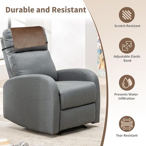 Recliner Slipcover with Headrest Protector, 14.5x23 Inches, Stain Resistant Faux Leather, Brown in Saudi Arabia