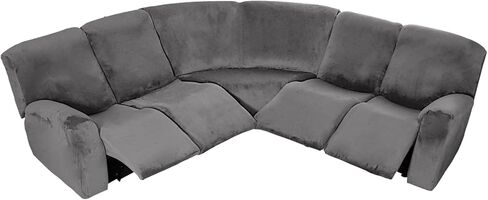MINGPINHUIUS 7 Piece Velvet Sectional Sofa Covers Recliner Sofa Cover Newest Design Stretch Sofa Slipcover Non-Slip Washable Reclining Couch Covers,for Reclining L Shape Sofa (Grey) in Saudi Arabia