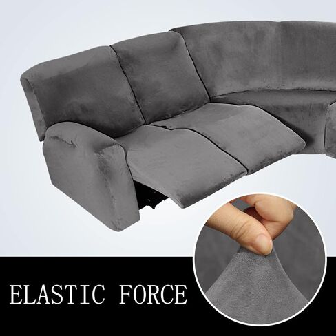 MINGPINHUIUS 7 Piece Velvet Sectional Sofa Covers Recliner Sofa Cover Newest Design Stretch Sofa Slipcover Non-Slip Washable Reclining Couch Covers,for Reclining L Shape Sofa (Grey) in Saudi Arabia