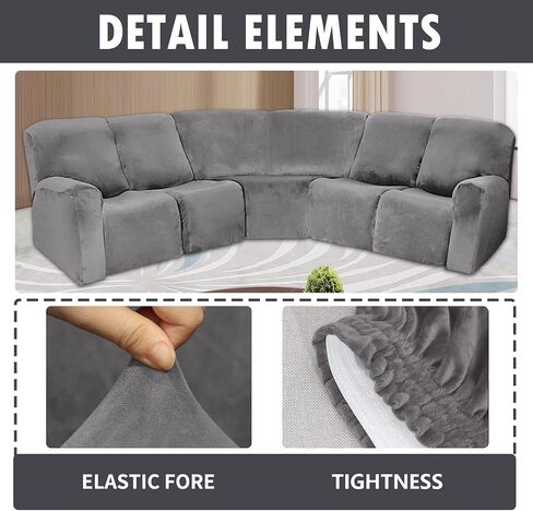 MINGPINHUIUS 7 Piece Velvet Sectional Sofa Covers Recliner Sofa Cover Newest Design Stretch Sofa Slipcover Non-Slip Washable Reclining Couch Covers,for Reclining L Shape Sofa (Grey) in Saudi Arabia