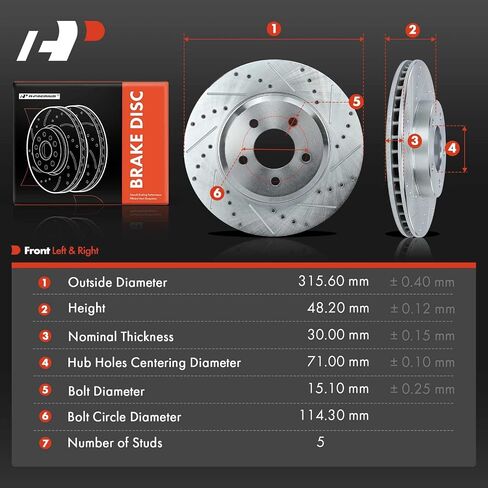 A-Premium 12.43 Inch (315.6mm) Front Drilled and Slotted Disc Brake Rotors Set Compatible with Select Ford Models - Mustang 2005-2014, 3.7L 4.0L 4.6L 2-PC Set in Saudi Arabia