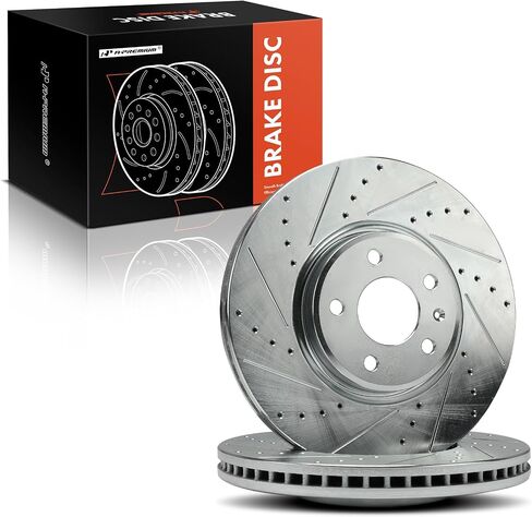 A-Premium 12.60 inch (320mm) Front Drilled and Slotted Disc Brake Rotors Compatible with Select Audi Models - A4 2012-2016, A4 Quattro, Q5, A5, A5 Quattro, A6, A6 Quattro, A7 Quattro, 2-PC Set in Saudi Arabia
