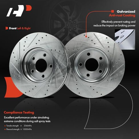 A-Premium 12.60 inch (320mm) Front Drilled and Slotted Disc Brake Rotors Compatible with Select Audi Models - A4 2012-2016, A4 Quattro, Q5, A5, A5 Quattro, A6, A6 Quattro, A7 Quattro, 2-PC Set in Saudi Arabia