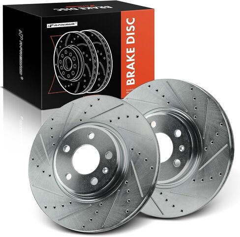 A-Premium 12.60 inch (320mm) Front Drilled and Slotted Disc Brake Rotors Compatible with Select Audi Models - A4 2012-2016, A4 Quattro, Q5, A5, A5 Quattro, A6, A6 Quattro, A7 Quattro, 2-PC Set in Saudi Arabia