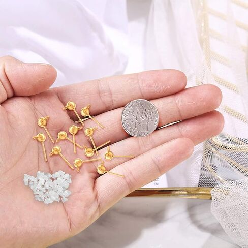 150 قطعة من المسامير الكروية لصنع المجوهرات، 3 مقاسات من الأقراط ذات الدبابيس الكروية مع حلقة مع 200 قطعة من الأقراط الشفافة البديلة لنتائج صنع المجوهرات بنفسك (ذهبي وردي) in Saudi Arabia