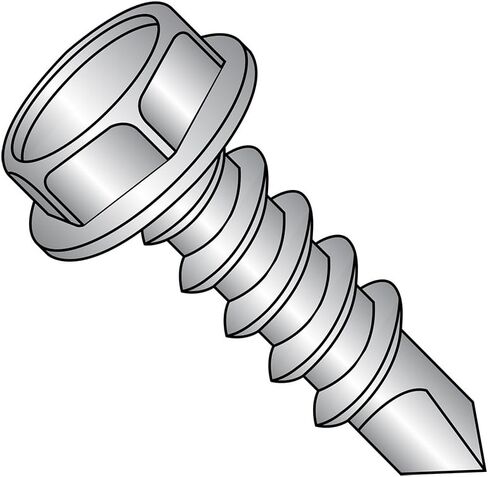 Small Parts 1412KW410 410 Stainless Steel Self-Drilling Screw, Plain Finish, Hex Washer Head, Hex Drive, #3 Drill Point, 1/4"-14 Thread Size, 3/4" Length (Pack of 25) in Kuwait