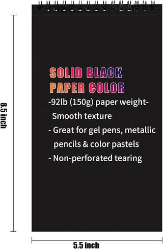 Black Sketch Pad, 5.5 x 8.5 inches, 30 Sheets (92lb/150gsm) Heavyweight Drawing Paper with Hard Cover & Spiral Bound, Perfect for Colored Pencil, Oil Pastel, Graphite, Gel Pen, Ink, Charcoal, Chalk in Saudi Arabia