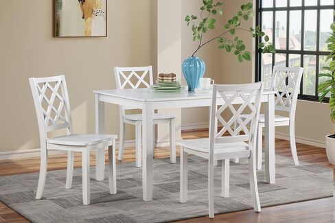 New Classic Furniture Trellis 5-Piece Solid Wood Dining Table Set, White in Saudi Arabia