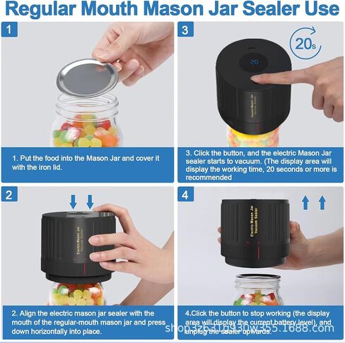 GeRRiT Electric Mason Jar Vacuum Sealer، جرة الطعام المنزلية فراغ السدادة لتعليب الجرار، مجموعة مانعة للتسرب فراغ جرة ميسون مع أغطية ماسون واسعة ومنتظمة الفم in Saudi Arabia