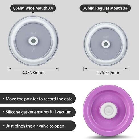 مجموعة أدوات تفريغ الهواء من ميسون مع أغطية بفم عادي وأغطية برطمان واسعة الفم، أغطية فراغ أوتوماتيكية قابلة لإعادة الاستخدام (متعددة الألوان) in Kuwait