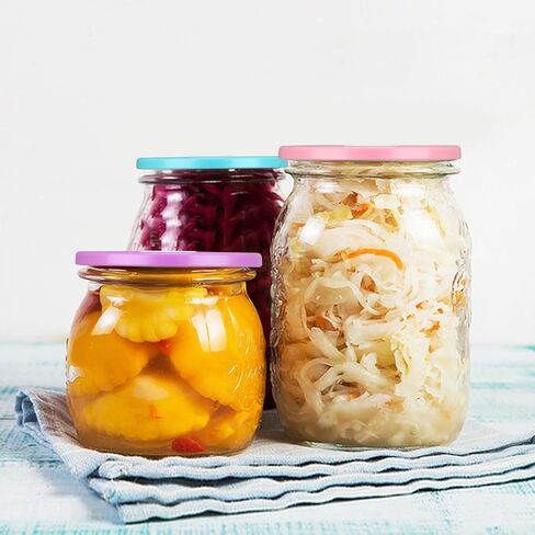 مجموعة أدوات تفريغ الهواء من ميسون مع أغطية بفم عادي وأغطية برطمان واسعة الفم، أغطية فراغ أوتوماتيكية قابلة لإعادة الاستخدام (متعددة الألوان) in Kuwait