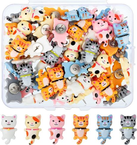 60 Pcs Cute Cat Push Pin Decorative Thumbtacks Animal Push Pins for Cork Board Bulletin Board Photo Wall Maps Memo Note Multi-Functional Pushpin Thumb Tacks Office Accessories, 10 Colors in Saudi Arabia