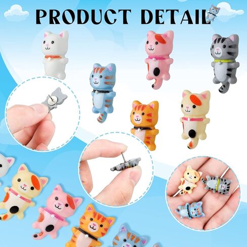60 Pcs Cute Cat Push Pin Decorative Thumbtacks Animal Push Pins for Cork Board Bulletin Board Photo Wall Maps Memo Note Multi-Functional Pushpin Thumb Tacks Office Accessories, 10 Colors in Saudi Arabia