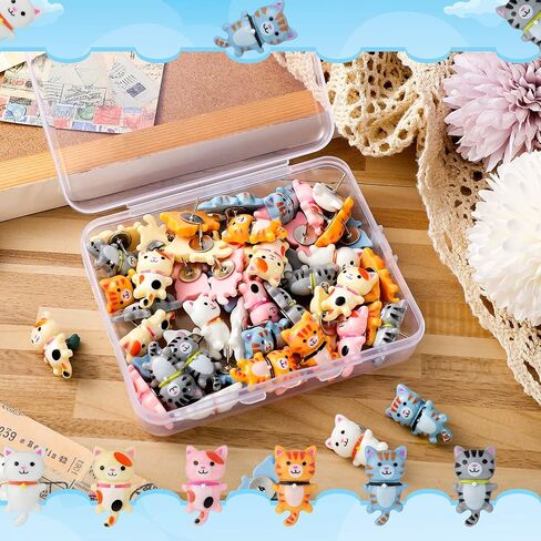 60 Pcs Cute Cat Push Pin Decorative Thumbtacks Animal Push Pins for Cork Board Bulletin Board Photo Wall Maps Memo Note Multi-Functional Pushpin Thumb Tacks Office Accessories, 10 Colors in Saudi Arabia