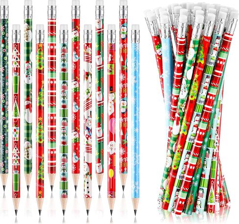 Yexiya Christmas Pencils Bulk for Kids Colorful Wood Pencils with Erasers, Snowman, Santa and Elk Design for Office School,12 Styles(48 Pcs) in Saudi Arabia