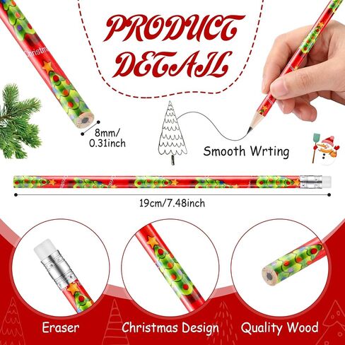 Yexiya Christmas Pencils Bulk for Kids Colorful Wood Pencils with Erasers, Snowman, Santa and Elk Design for Office School,12 Styles(48 Pcs) in Saudi Arabia