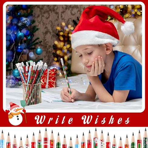 Yexiya Christmas Pencils Bulk for Kids Colorful Wood Pencils with Erasers, Snowman, Santa and Elk Design for Office School,12 Styles(48 Pcs) in Saudi Arabia