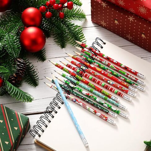 Yexiya Christmas Pencils Bulk for Kids Colorful Wood Pencils with Erasers, Snowman, Santa and Elk Design for Office School,12 Styles(48 Pcs) in Saudi Arabia