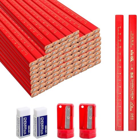 204 قطعة من أقلام رصاص النجار، 200 قطعة من أقلام الرصاص المسطحة مقاس 7 بوصة مع 2 مبراة وممحاة، مجموعة أقلام رصاص للمقاولات لأداة وضع علامات على الأعمال الخشبية in Kuwait