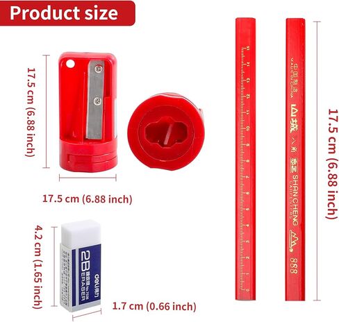 204 قطعة من أقلام رصاص النجار، 200 قطعة من أقلام الرصاص المسطحة مقاس 7 بوصة مع 2 مبراة وممحاة، مجموعة أقلام رصاص للمقاولات لأداة وضع علامات على الأعمال الخشبية in Kuwait