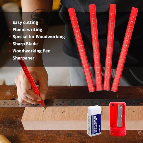 204 قطعة من أقلام رصاص النجار، 200 قطعة من أقلام الرصاص المسطحة مقاس 7 بوصة مع 2 مبراة وممحاة، مجموعة أقلام رصاص للمقاولات لأداة وضع علامات على الأعمال الخشبية in Kuwait