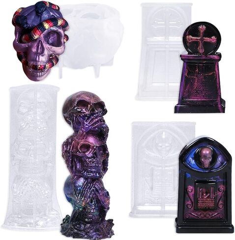 3D Witchy Silicone Molds 4-in-Set Skull Skeleton Tombstone Coffin for Epoxy Resin Candle Aromatherapy Soap Making Wax Plaster Craft Projects in Saudi Arabia