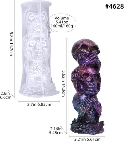 3D Witchy Silicone Molds 4-in-Set Skull Skeleton Tombstone Coffin for Epoxy Resin Candle Aromatherapy Soap Making Wax Plaster Craft Projects in Saudi Arabia