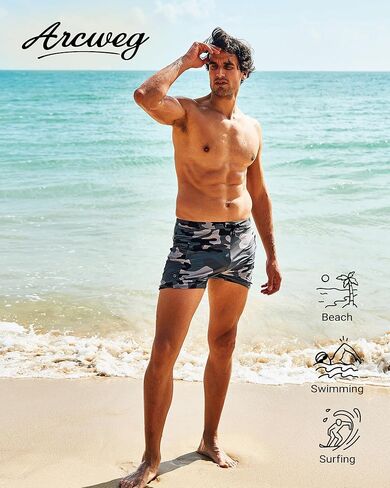 Arcweg Men's Swimwear Swimsuits Boxer Briefs Shorts Quick Dry Bathing Suit with Zipper Pockets Adjustable Drawstring in Kuwait