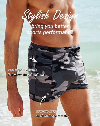 Arcweg Men's Swimwear Swimsuits Boxer Briefs Shorts Quick Dry Bathing Suit with Zipper Pockets Adjustable Drawstring in Kuwait