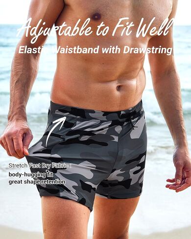 Arcweg Men's Swimwear Swimsuits Boxer Briefs Shorts Quick Dry Bathing Suit with Zipper Pockets Adjustable Drawstring in Kuwait