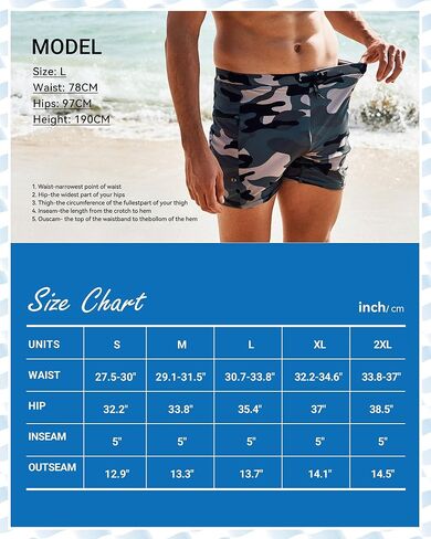 Arcweg Men's Swimwear Swimsuits Boxer Briefs Shorts Quick Dry Bathing Suit with Zipper Pockets Adjustable Drawstring in Kuwait