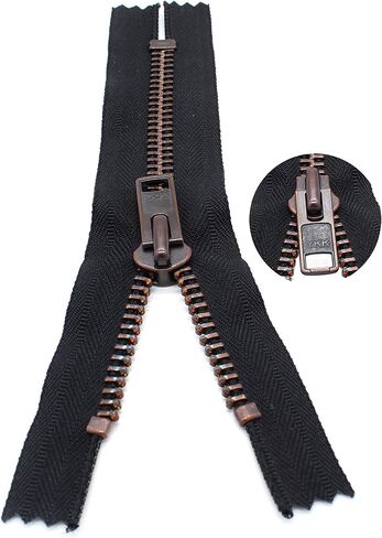 YKK Sale 7" Exposed Zippers YKK #10 Extra Heavy Duty, Antique Copper Finished (Special) Closed Bottom Color 580 Black (1 Pack/Zipper). in Saudi Arabia
