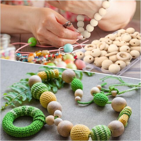 200 Pcs Natural Wood Beads Bulk 4 Styles Round Wood Beads Hexagon Polygon Wooden Beads Bird Toys Spacer Unfinished Geometric Beads for DIY Crafts Garland Jewelry in Saudi Arabia
