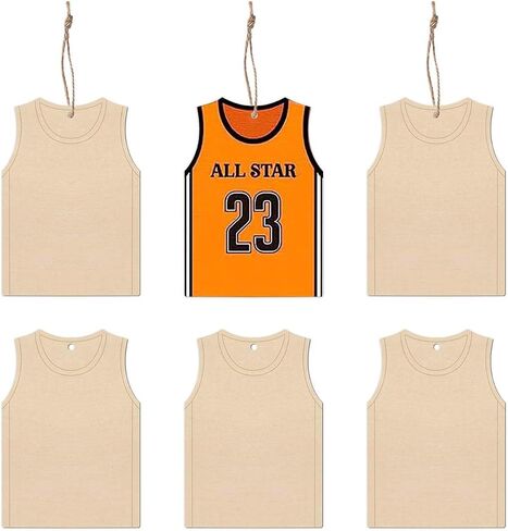 20pcs Jersey Wood DIY Crafts Cutouts Wooden Basketball Jersey Shaped Hanging Ornaments Whit Ropes Gift Tags for DIY Projects Sport Themed Party Home Decoration in Saudi Arabia