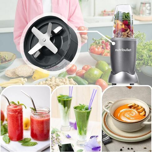 5 قطع غيار من ديلي تريجرز، قطعة واحدة من شفرة استخراج بديلة مع قطعة واحدة من الخلاط 6 شفرات، قطعة واحدة من حشية نوتري وأداة متحركة + فرشاة تنظيف لخلاط نوتري بوليت 600 وات / 900 وات in Kuwait