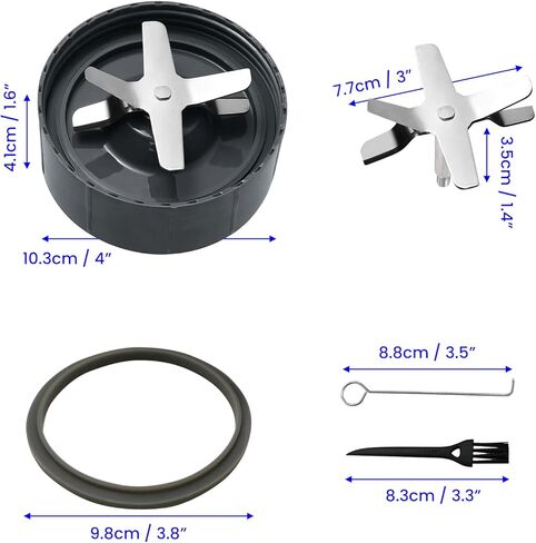 5 قطع غيار من ديلي تريجرز، قطعة واحدة من شفرة استخراج بديلة مع قطعة واحدة من الخلاط 6 شفرات، قطعة واحدة من حشية نوتري وأداة متحركة + فرشاة تنظيف لخلاط نوتري بوليت 600 وات / 900 وات in Kuwait