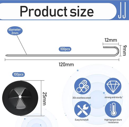 مشابك حماية الألواح الشمسية، مشابك تثبيت لحماية الحيوانات، مجموعة لفة حماية الحيوانات من الألواح الشمسية، مشابك تثبيت من الفولاذ المقاوم للصدأ لسياج الحمام سلك الطيور من الألواح الشمسية (100 عبوة، 25 مم) in Kuwait