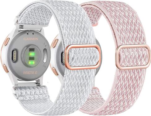 2Pack 18mm Stretchy Nylon Solo Loop Watch Bands Compatible with Garmin Vivoactive 4S/ Venu 2S/ Venu 3S / Vivomove 3S/ Forerunner 265S/255S/255S Music, Elastic Braided Strap for Women Men in Kuwait