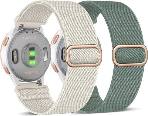 2Pack 18mm Stretchy Nylon Solo Loop Watch Bands Compatible with Garmin Vivoactive 4S/ Venu 2S/ Venu 3S / Vivomove 3S/ Forerunner 265S/255S/255S Music, Elastic Braided Strap for Women Men in Kuwait