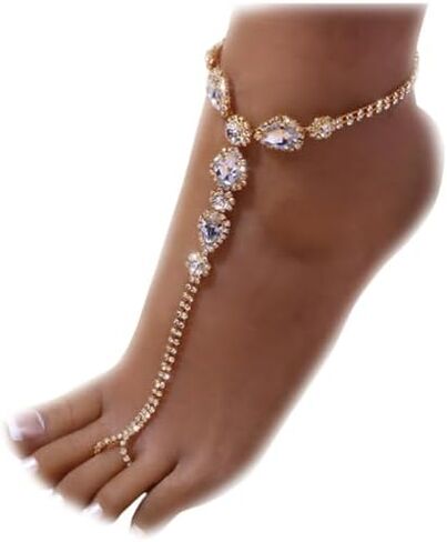 1Pair Bikini Rhinestone Barefoot Sandals Foot Chain Jewelry Wedding Crystal Leg Bracelet Toe Jewelry Summer Beach Rhinestone High Heel Anklet Shoe Chain for Women in Saudi Arabia